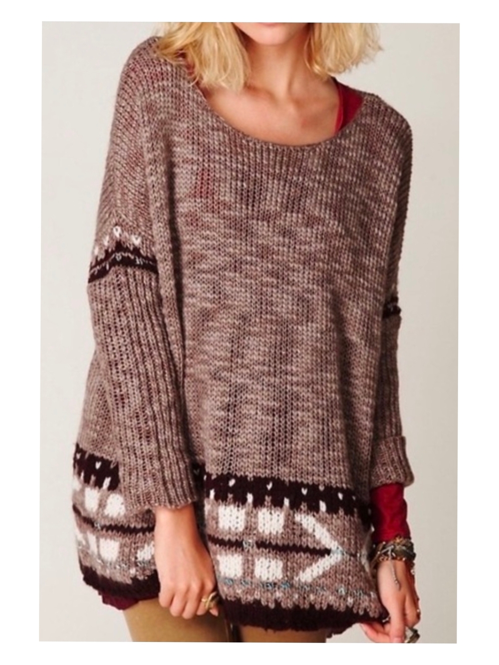 Free People Off-the-Shoulder Fair Isle Mohair Sweater 38% Wool Size Large